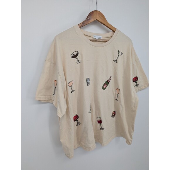 Miou Muse graphic t-shirt Cocktails happy hour drinks Women's Short Sleeve Large - Picture 8 of 8